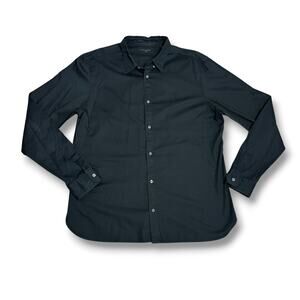 AllSaints Hawthorne Black Cotton Button Down Dress Shirt Logo Minimalist Sz XL